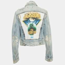 Amiri Blue Washed Distressed Patch Detail Buttoned Jacket XS