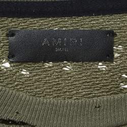 Amiri Military Green Logo Print Distressed Cotton Sweatshirt S
