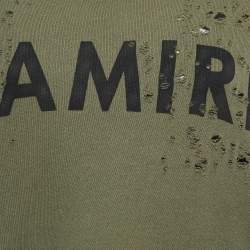 Amiri Military Green Logo Print Distressed Cotton Sweatshirt S