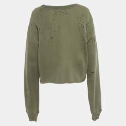 Amiri Military Green Logo Print Distressed Cotton Sweatshirt S