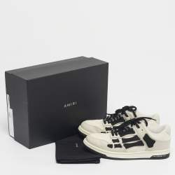 Pre Owned Amiri Beige/Black Leather and Suede Skel Low Top Sneakers Size 39