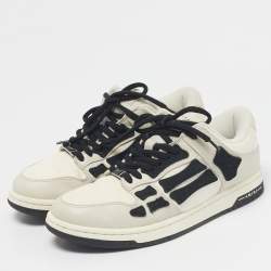 Pre Owned Amiri Beige/Black Leather and Suede Skel Low Top Sneakers Size 39