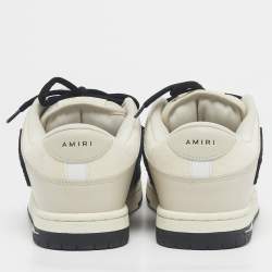 Pre Owned Amiri Beige/Black Leather and Suede Skel Low Top Sneakers Size 39