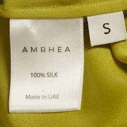 Pre Owned Amrhea Green Silk Satin Draped Mini Dress S