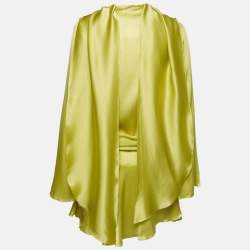 Pre Owned Amrhea Green Silk Satin Draped Mini Dress S