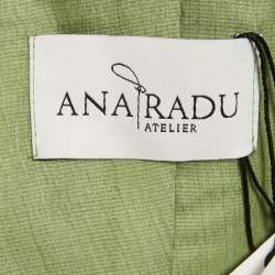 مملوكة مسبقًا فستان أنا رادو حرير أخضر مزين بورود مُطَّوَى بدون حمالات صغير