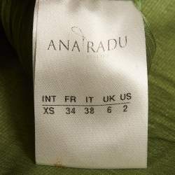 مملوكة مسبقًا فستان أنا رادو حرير أخضر مزين بورود مُطَّوَى بدون حمالات صغير