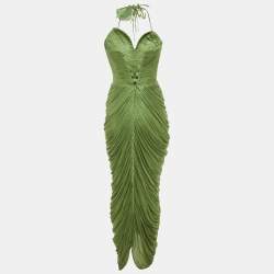 مملوكة مسبقًا فستان أنا رادو حرير أخضر مزين بورود مُطَّوَى بدون حمالات صغير