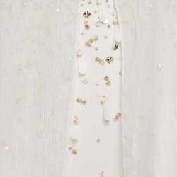Pre Owned Anatomi White Crepe Embellished Long Top and Skirt Set S