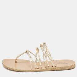 مملوكة مسبقًا Ancient Greek Sandals Gold Leather Thong Flat Slides Size 41