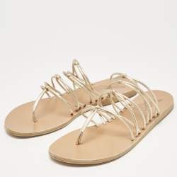 مملوكة مسبقًا Ancient Greek Sandals Gold Leather Thong Flat Slides Size 41