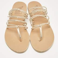 مملوكة مسبقًا Ancient Greek Sandals Gold Leather Thong Flat Slides Size 41