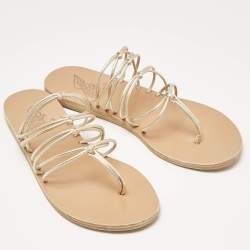 مملوكة مسبقًا Ancient Greek Sandals Gold Leather Thong Flat Slides Size 41