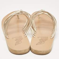مملوكة مسبقًا Ancient Greek Sandals Gold Leather Thong Flat Slides Size 41