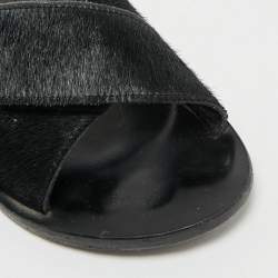 Ancient Greek Sandals Black Calf Hair Crisscross Flat Slides Size 40