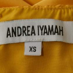 Pre Owned Andrea Iyamah Yellow Satin Draped Behati Crop Top and Skirt Set XS