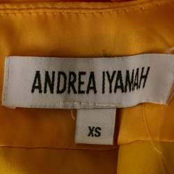 Pre Owned Andrea Iyamah Yellow Satin Draped Behati Crop Top and Skirt Set XS