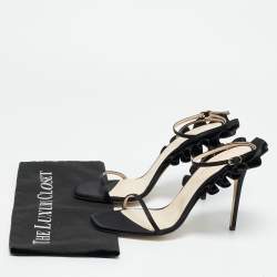 مملوكة مسبقًا Andrea Wazen Rouches Size 39 Black Satin Ankle Strap Sandals