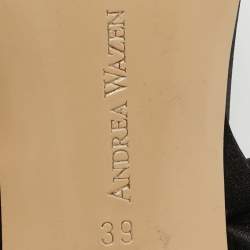 مملوكة مسبقًا Andrea Wazen Rouches Size 39 Black Satin Ankle Strap Sandals