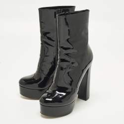 Pre Owned Andrea Wazen Size 40 Black Patent Leather Ankle Length Boots