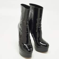 Pre Owned Andrea Wazen Size 40 Black Patent Leather Ankle Length Boots