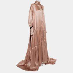 Ann Demeulemeester Pink Silk Satin Button Front Tiered Oversized Maxi Dress M