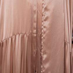Ann Demeulemeester Pink Silk Satin Button Front Tiered Oversized Maxi Dress M
