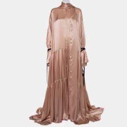 Ann Demeulemeester Pink Silk Satin Button Front Tiered Oversized Maxi Dress M