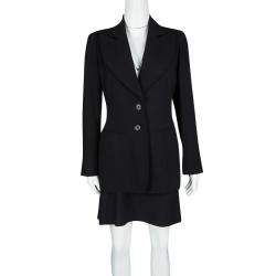 Ann Demeulemeester Black Textured Wool Blazer and Skirt Set M