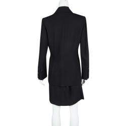 Ann Demeulemeester Black Textured Wool Blazer and Skirt Set M