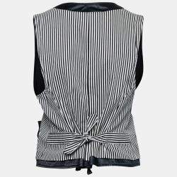 Ann Demeulemeester Navy Blue and White Striped Cotton Blend Waistcoat L