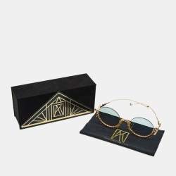 Pre Owned Anna-Karin Karlsson Green Gradient Limited Edition 08/25 Full Moon Round Sunglasses