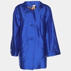 Pre Owned Anna Scholz Blue Dupion Silk Long Sleeve Blouse XL