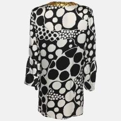 Pre Owned Anna Scholz Black/White Printed Satin Silk Sequin Kaftan XL