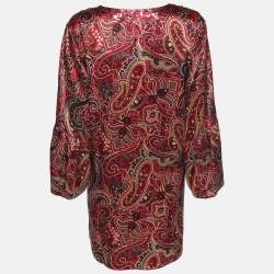 Pre Owned Anna Scholz Red Printed Satin Sequin Embellished Tunic XL