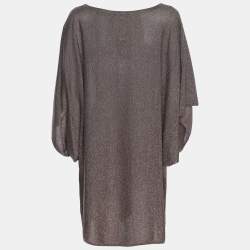 Pre Owned Anna Scholz Metallic Grey Lurex Knit Square Neck Tops XL
