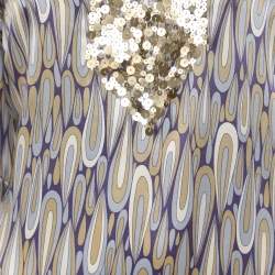 Pre Owned Anna Scholz Multicolor Satin Sequin Embellishment Wide Sleeve V Neck Tunic XL