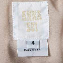 Pre Owned Anna Sui Cream Crochet Cotton Lace Overlay Embellished Sleeveless Shift Dress S