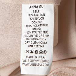 Pre Owned Anna Sui Cream Crochet Cotton Lace Overlay Embellished Sleeveless Shift Dress S