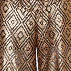 Anna Sui Gold Knitted Geometric Design High Waist Wide Leg Trouser M