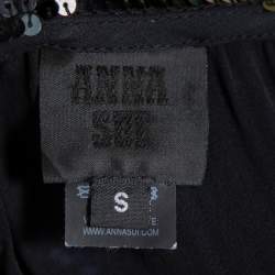 Anna Sui Black Sequin Embellished Silk Pleated Detail Belted Top S
