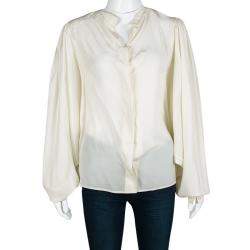 Antonio Berardi Cream Silk Bat Sleeve Detail Blouse M