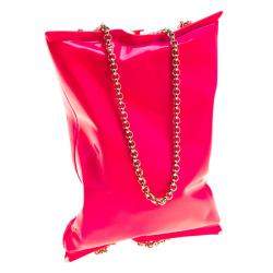 Pre Owned Anya Hindmarch Neon Pink Metallic Crisp Packet Clutch