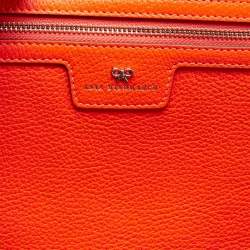 Pre Owned Anya Hindmarch Neon Orange Leather Featherweight Smiley Ebury Tote