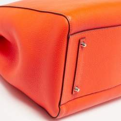 Pre Owned Anya Hindmarch Neon Orange Leather Featherweight Smiley Ebury Tote