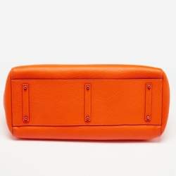 Pre Owned Anya Hindmarch Neon Orange Leather Featherweight Smiley Ebury Tote