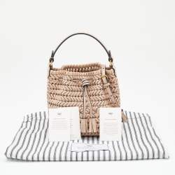 Pre Owned Anya Hindmarch Beige Woven Leather Tassel Bucket Bag
