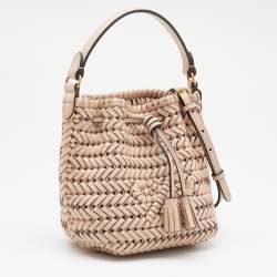 Pre Owned Anya Hindmarch Beige Woven Leather Tassel Bucket Bag