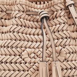 Pre Owned Anya Hindmarch Beige Woven Leather Tassel Bucket Bag