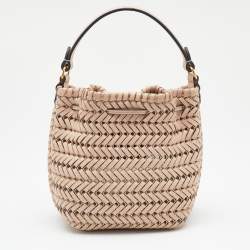 Pre Owned Anya Hindmarch Beige Woven Leather Tassel Bucket Bag